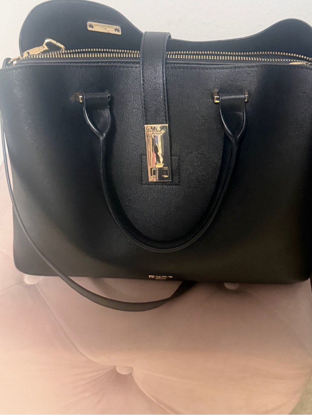 Dune London Black Structured Leather Tote with Gold Hardware